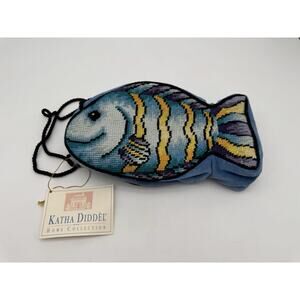 Katha Diddel Home Collection Blue Fish Whimsical Needlepoint Bag